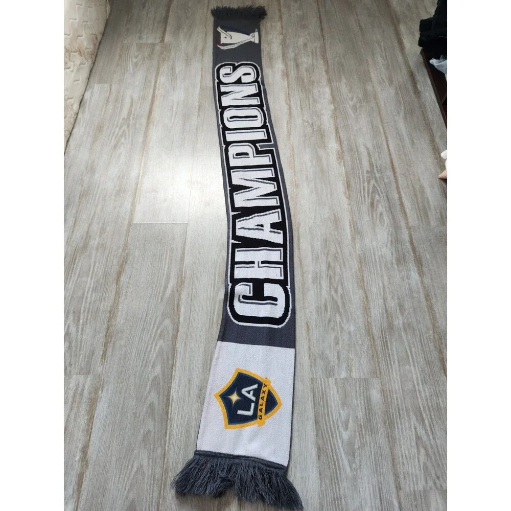 LA Galaxy MLS Cup 2014 Champions Scarf Adidas Soccer Fan Knit Fringe Black Gray